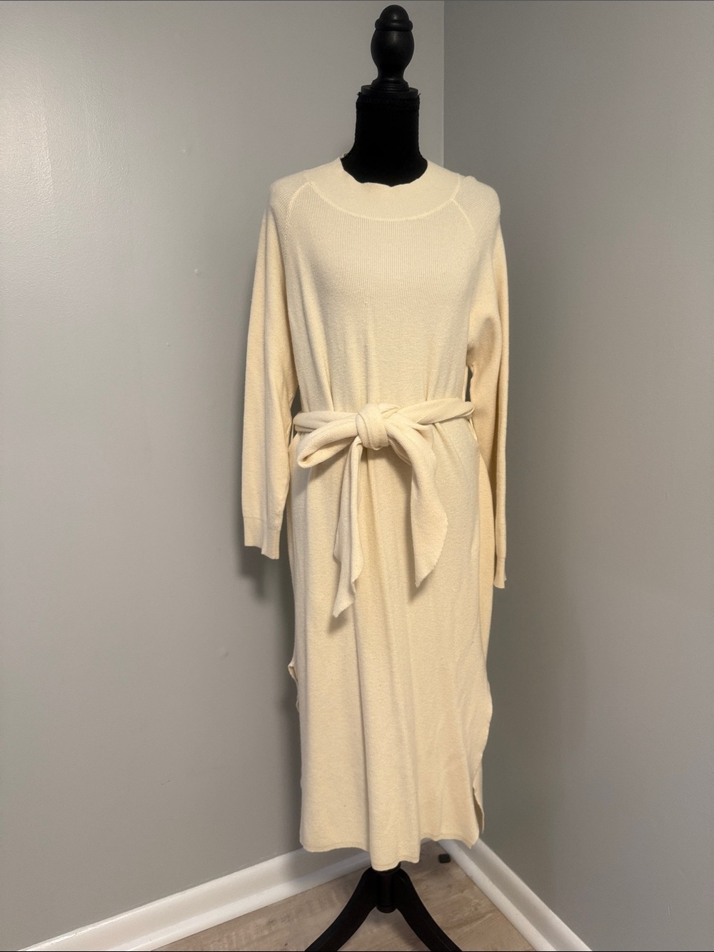 Lucy Paris Cream Long Sleeve Belted Midi Dress
